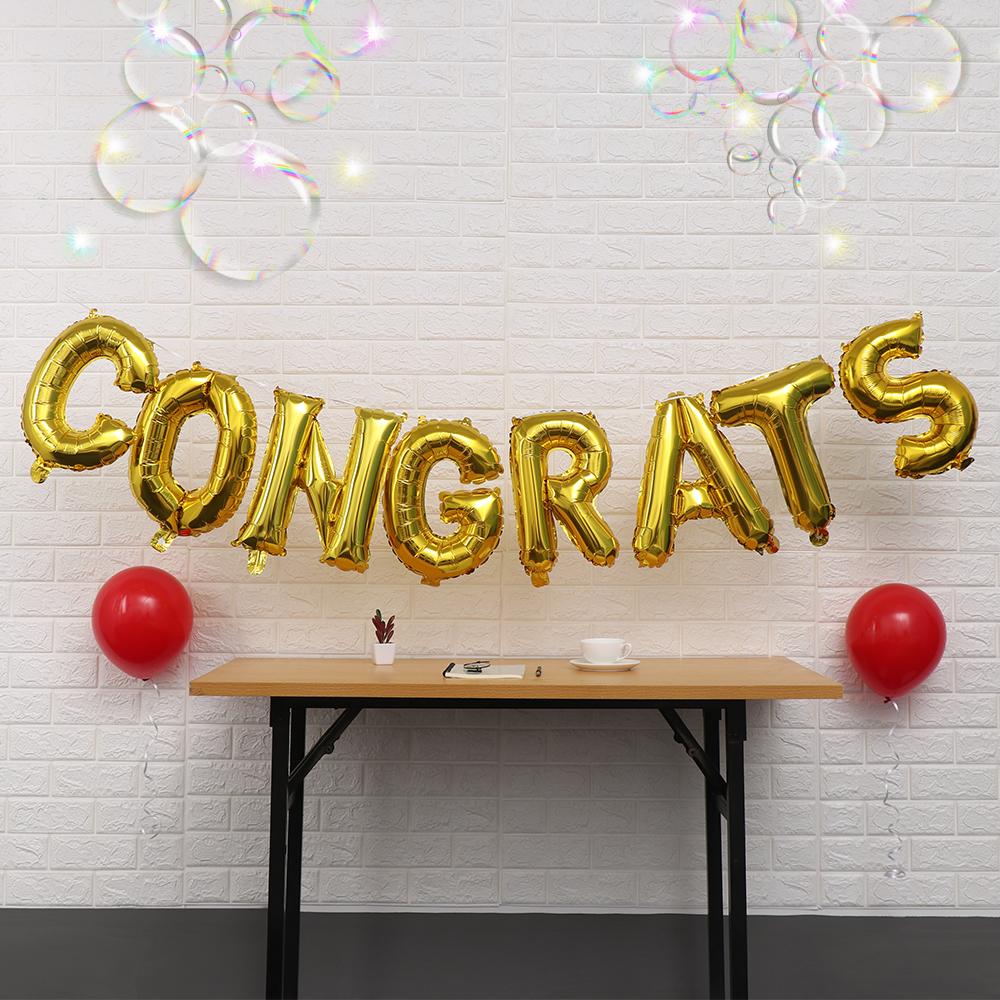 16 Inch Gold "CONGRATS" Foil Letter Balloon Banner - Online Party Supplies