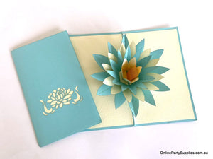 Online Party Supplies Blue and White Lotus Flower Pop Up Card