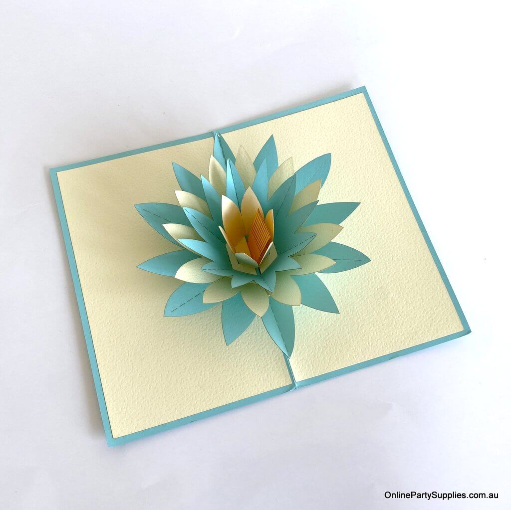 Online Party Supplies Blue and White Lotus Flower Pop Up Card