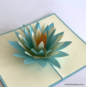 Online Party Supplies Blue and White Lotus Flower Pop Up Card