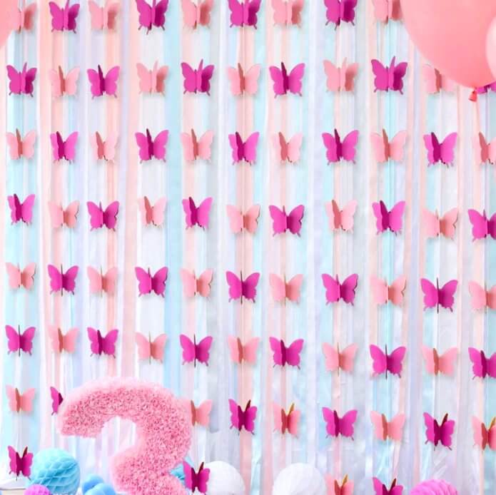 3m 3D Pink Butterfly Paper Garland - Butterfly Themed Party Decorations & Supplies