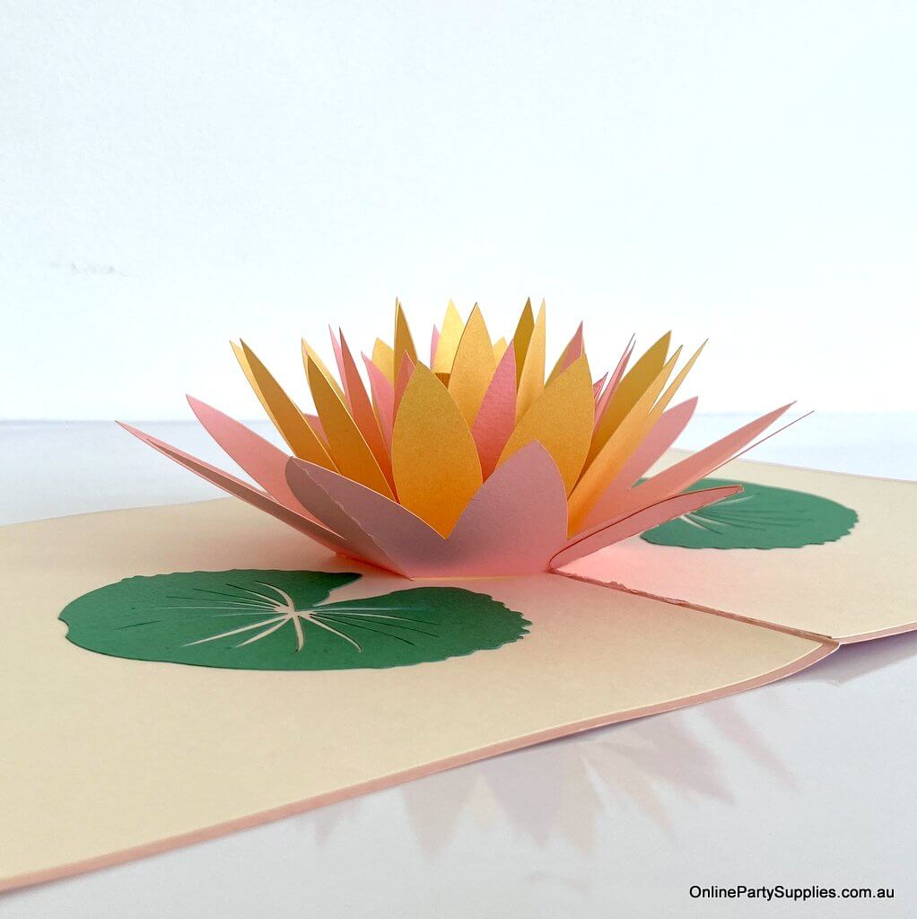 Online Party Supplies yellow and pink Lotus Flower Pop Up Card