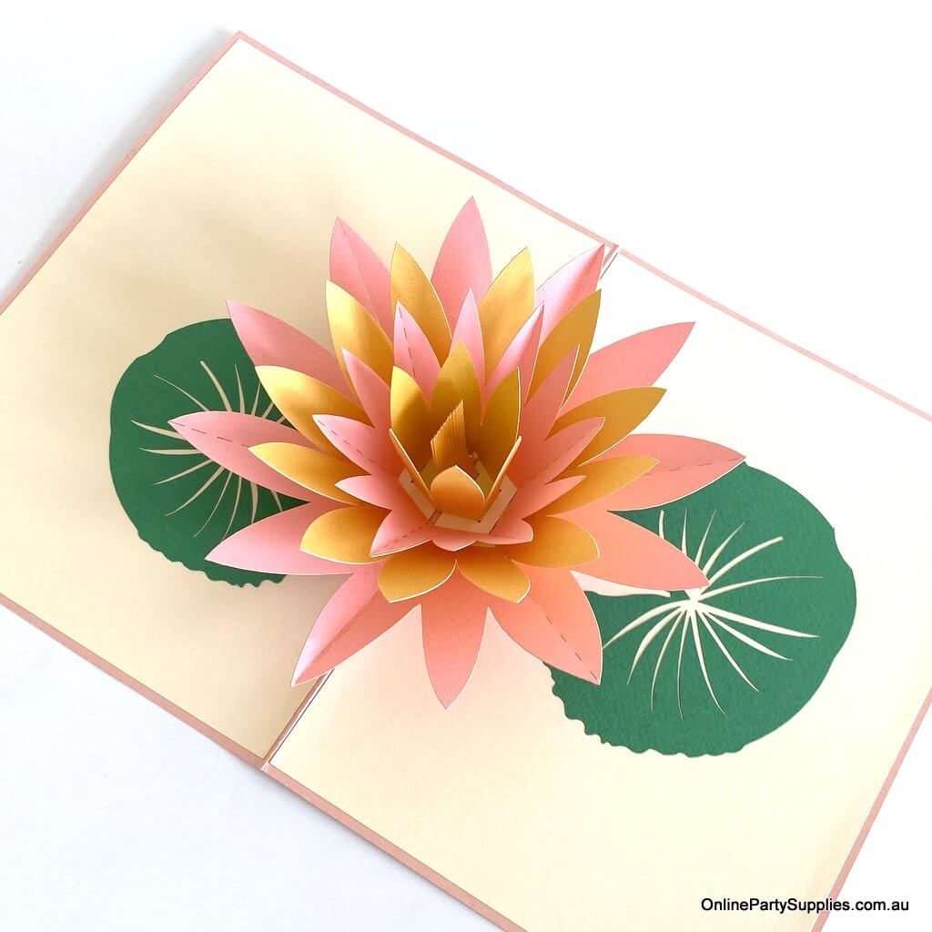 Online Party Supplies yellow and pink Lotus Flower Pop Up Card