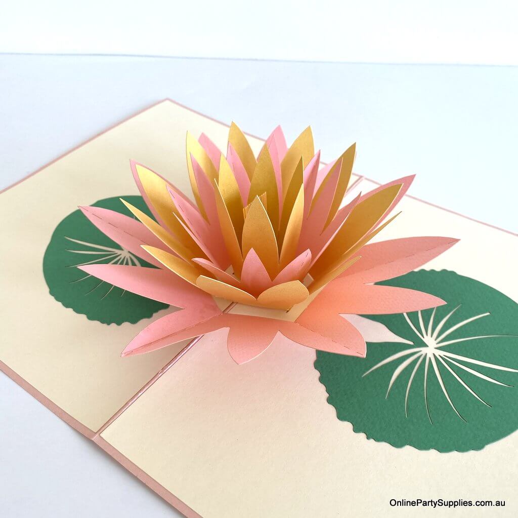 Online Party Supplies yellow and pink Lotus Flower Pop Up Card