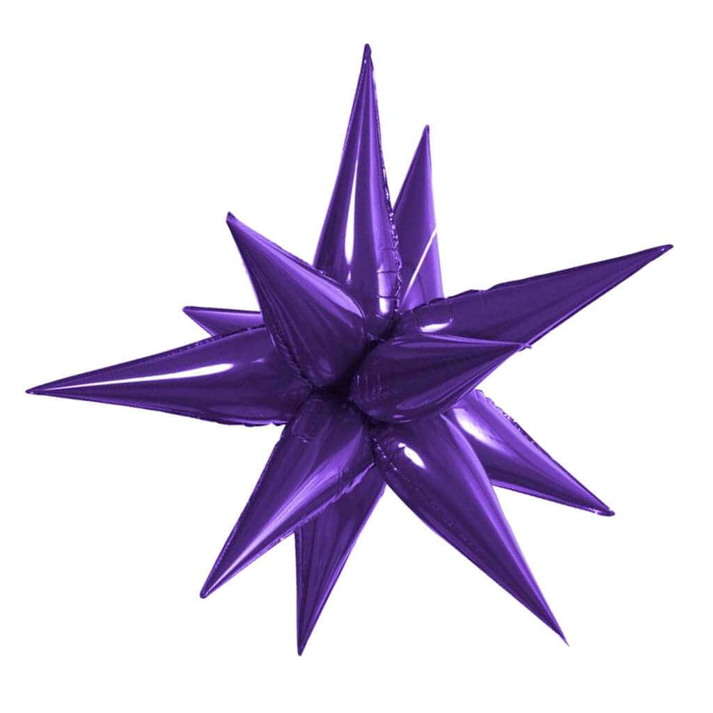 3D Burst Star Foil Balloon 12 Pack - Purple