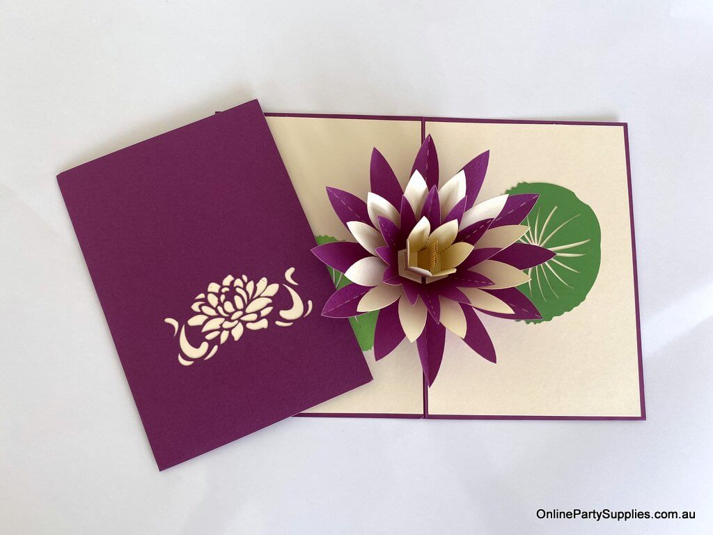 Online Party Supplies purple and white Lotus Flower Pop Up Card