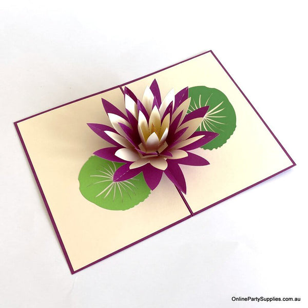 Handmade Purple White Lotus Flower Pop Up Greeting Card Online Party Supplies