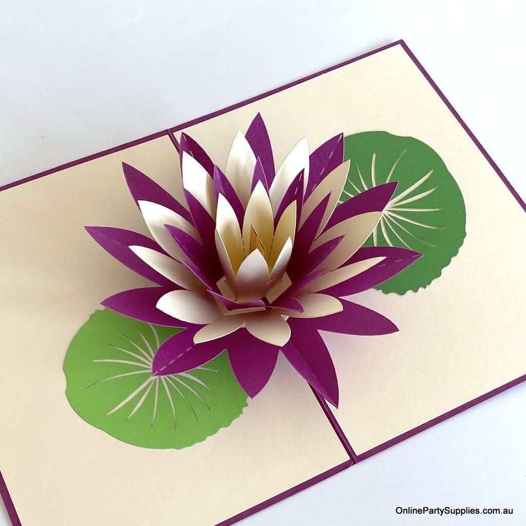Online Party Supplies purple and white Lotus Flower Pop Up Card