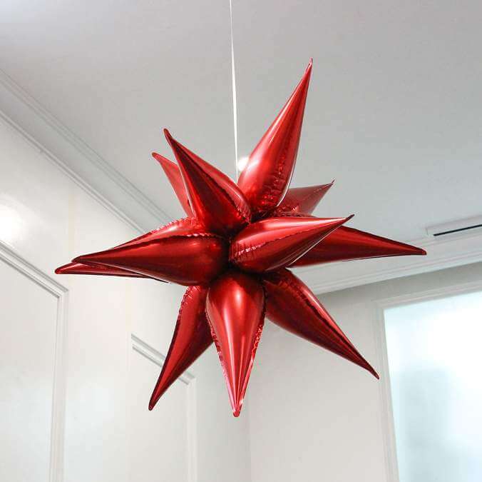 3D Burst Star Foil Balloon 12 Pack - Red