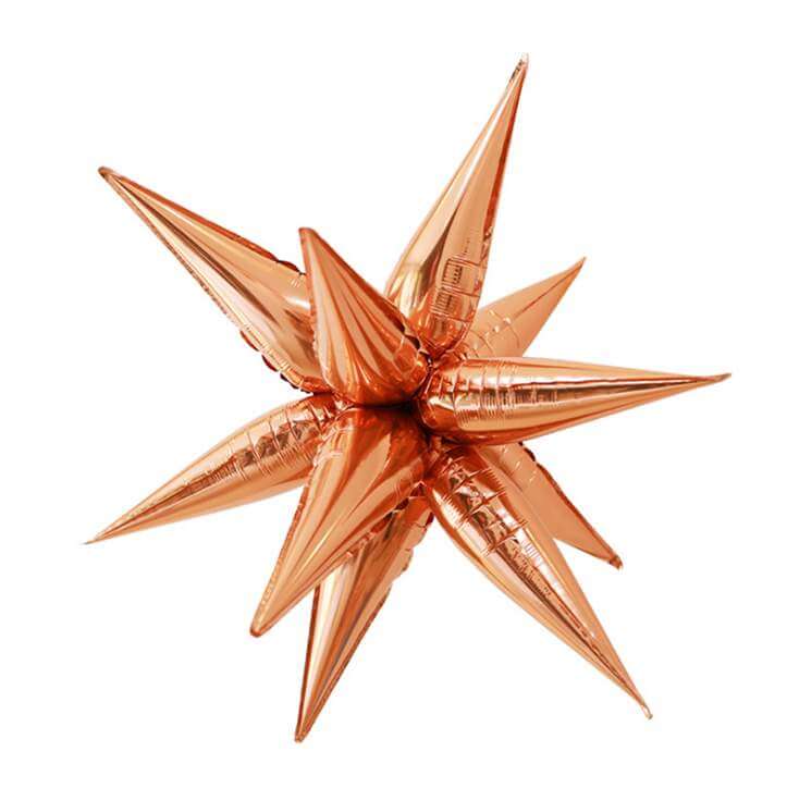 3D Burst Star Foil Balloon 12 Pack - Rose Gold