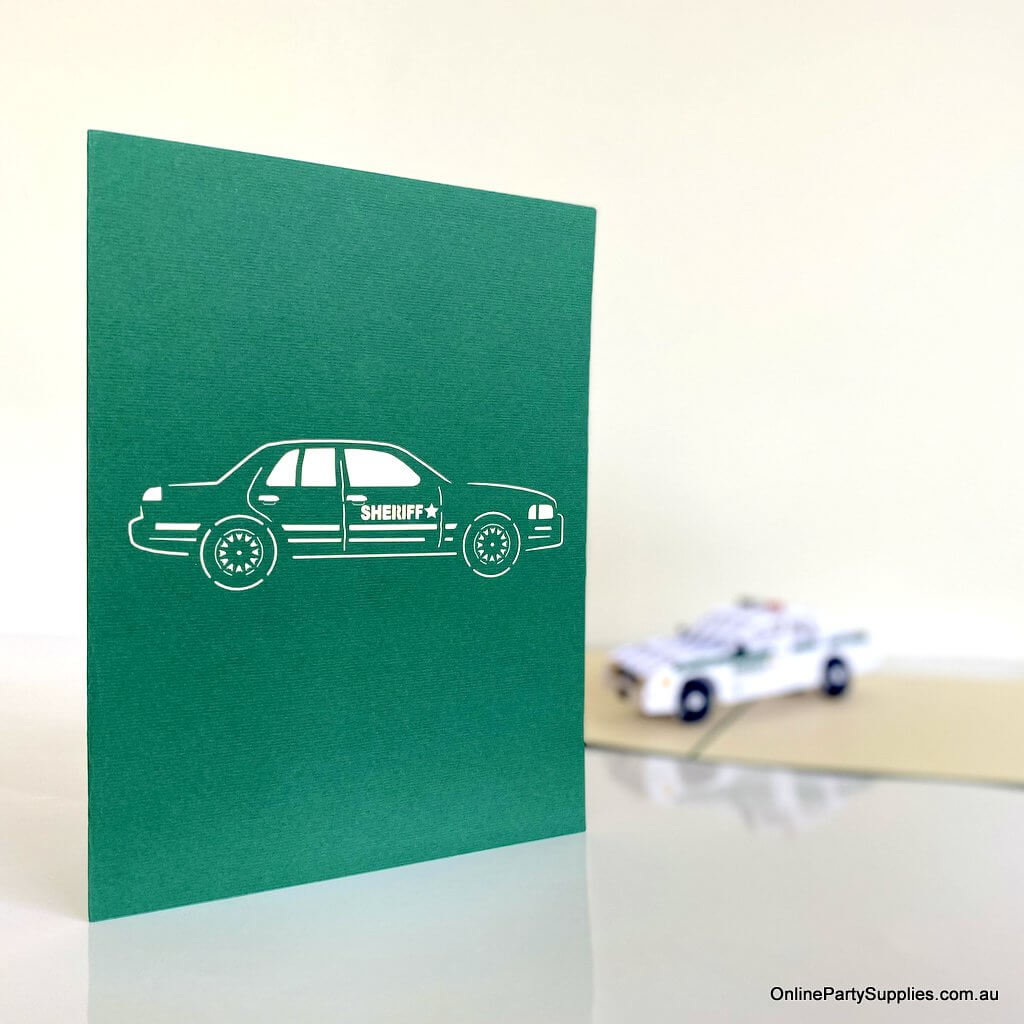 Online Party Supplies Handmade Sheriff Police Car 3D Pop Up Thank You Card