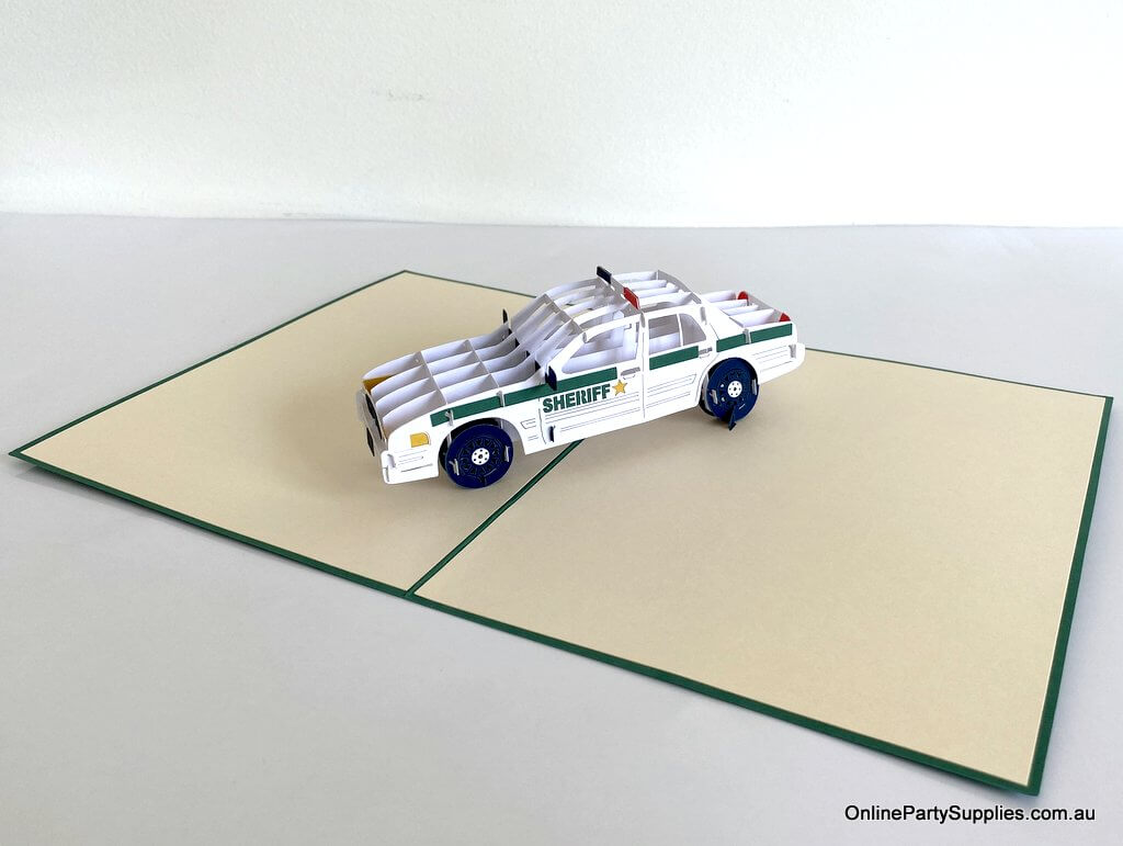 Online Party Supplies Handmade Sheriff Police Car 3D Pop Up Thank You Card