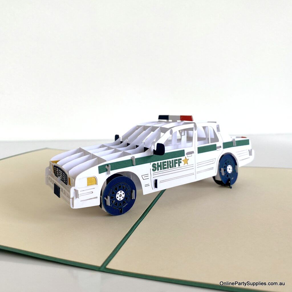 Online Party Supplies Handmade Sheriff Police Car 3D Pop Up Thank You Card