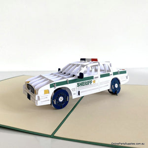 Online Party Supplies Handmade Sheriff Police Car 3D Pop Up Thank You Card