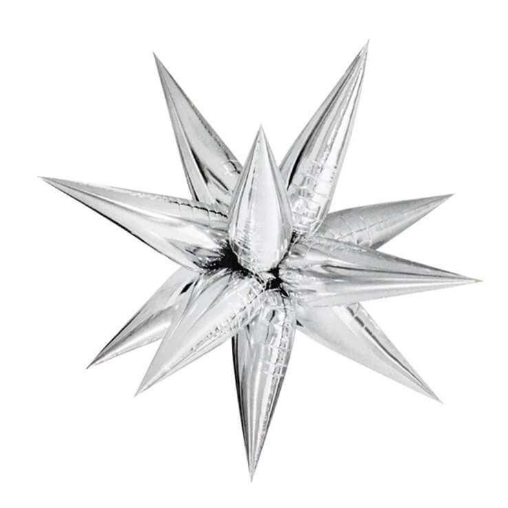 3D Burst Star Foil Balloon 12 Pack - Silver