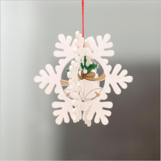 3D Wooden Christmas Tree Hanging Ornament - white Xmas Snowflake