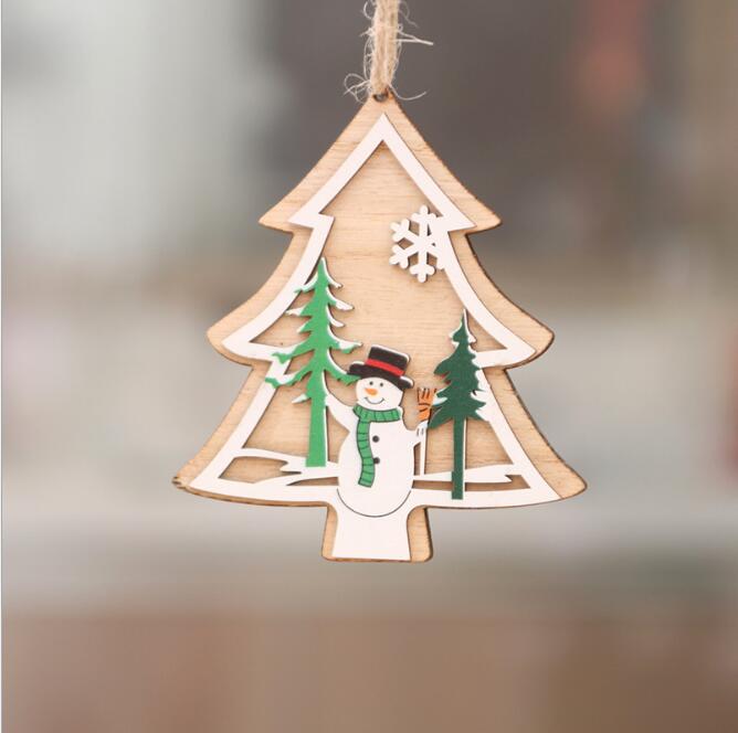 Wooden Christmas Hanging Ornament - Xmas Tree & Snowman