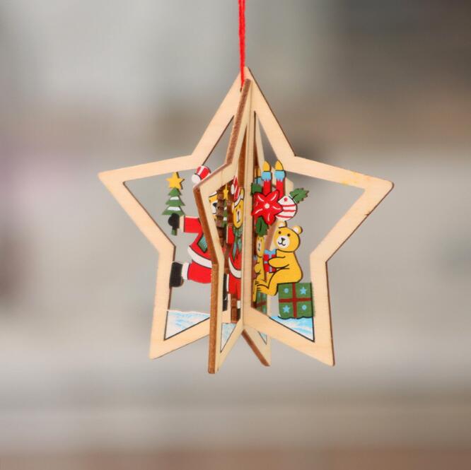 3D Wooden Christmas Tree Hanging Ornament - Xmas Star
