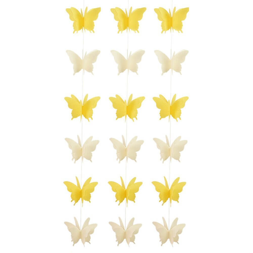 3m 3D Yellow & Ivory Butterfly Paper Garland - Butterfly Themed Party Decorations & Supplies
