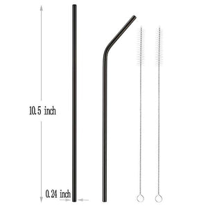 4 Pack Bent Black Stainless Steel Drinking Straws + Cleaning Brush & Natural Canvas Storage Pouch - Online Party Supplies