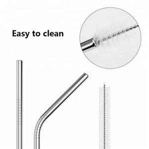 4 Pack Silver Stainless Steel Drinking Straws + Cleaning Brush & Natural Canvas Storage Pouch - Online Party Supplies