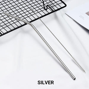 4 Pack Silver Stainless Steel Drinking Straws + Cleaning Brush & Natural Canvas Storage Pouch - Online Party Supplies