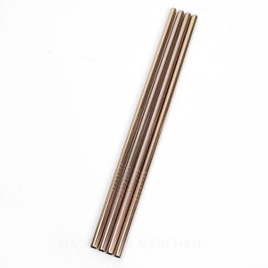 4 Pack Straight Rose Gold Stainless Steel Drinking Straws 210mm x 6mm - Online Party Supplies