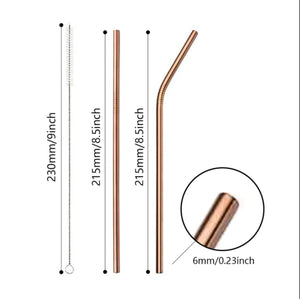 4 Pack Straight Rose Gold Stainless Steel Drinking Straws 210mm x 6mm - Online Party Supplies