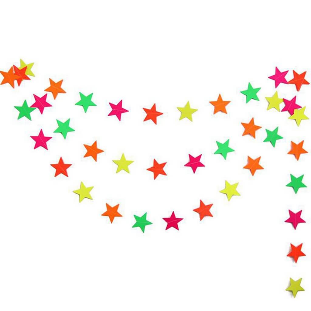4.4m Neon UV Reactive Star Paper Banner Bunting