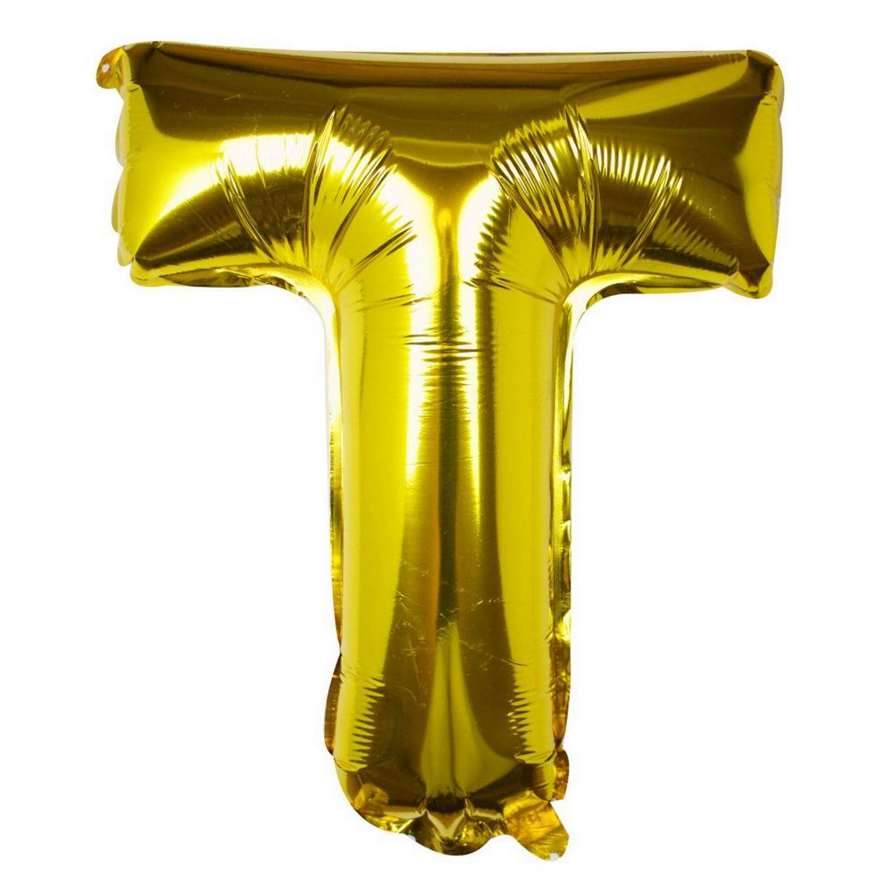 40cm Gold Alphabet Air-Filled Foil Balloon - Letter T - Online Party Supplies