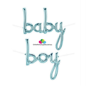 Pastel Blue 'baby boy' Script Baby Shower Foil Balloon Banner - It's A Boy Gender Reveal or Baby Shower Party Decorations