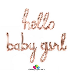 40 Inch Rose Gold 'hello baby girl' Script Baby Shower Foil Balloon Banner - It's A Girl Gender Reveal Party Decorations