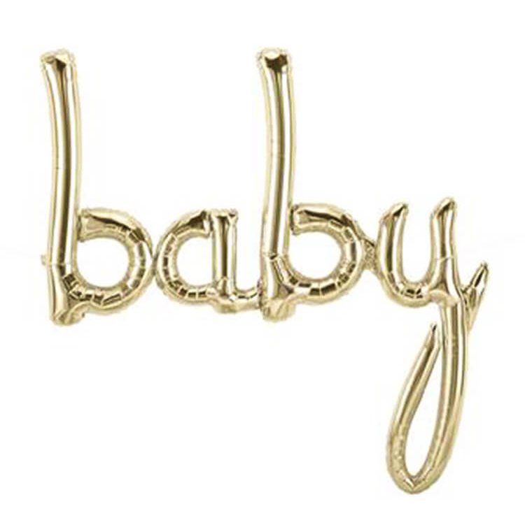 40 Inch White Gold 'baby' Script Baby Shower Foil Balloon Banner - Neutral Baby Shower or Gender Reveal Party Decorations
