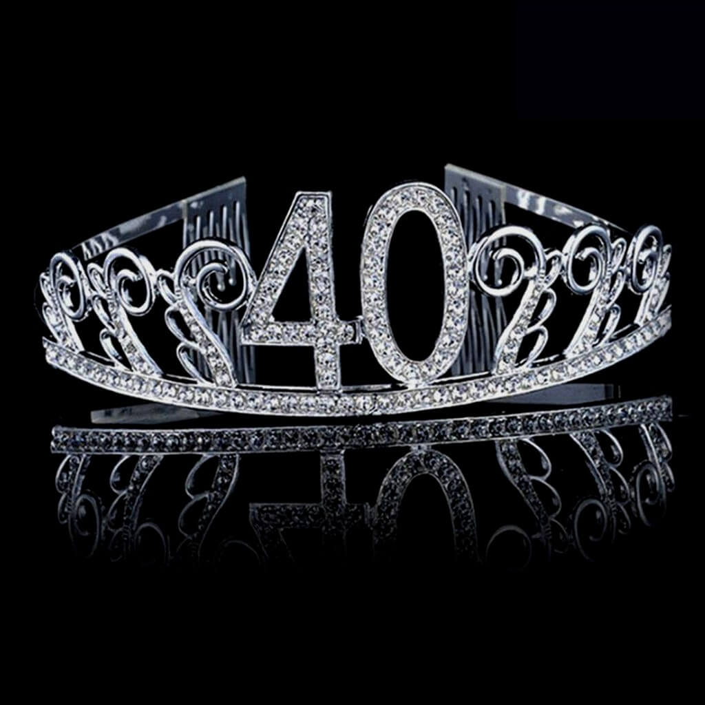 Premium Quality Silver Metal Rhinestone 40th Birthday Tiara - 40th Birthday Party Decorations