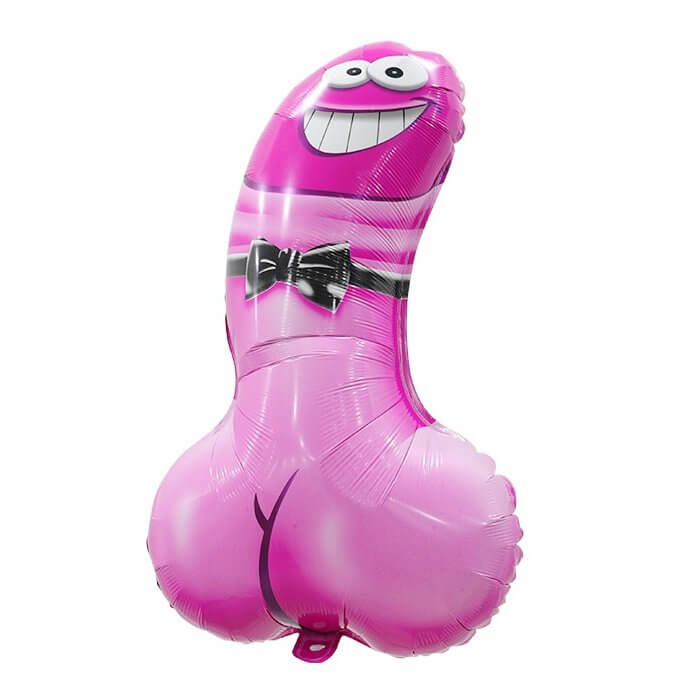 78cm Hot Pink Grinning Penis Wearing Black Tie Foil Balloon