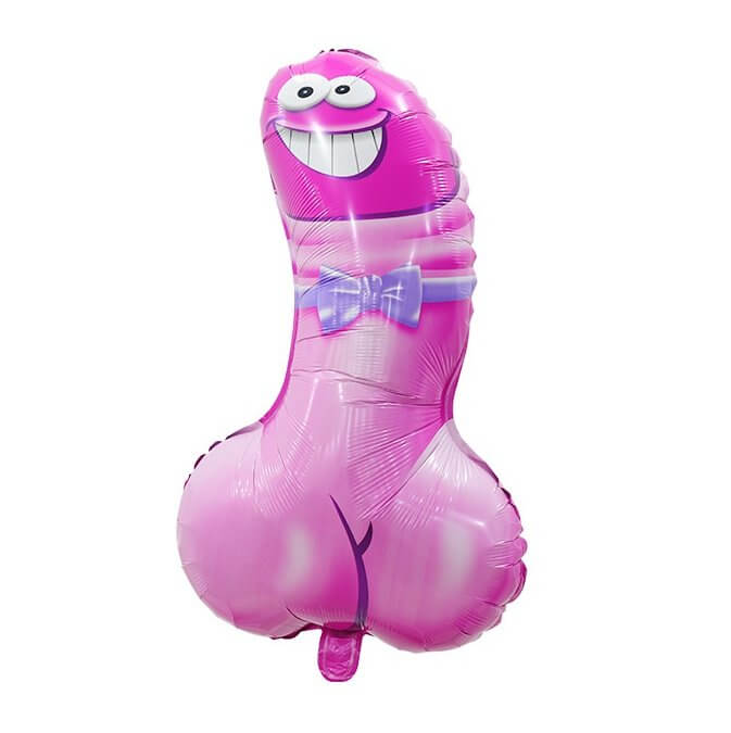 78cm Hot Pink Grinning Penis Wearing Purple Tie Foil Balloon