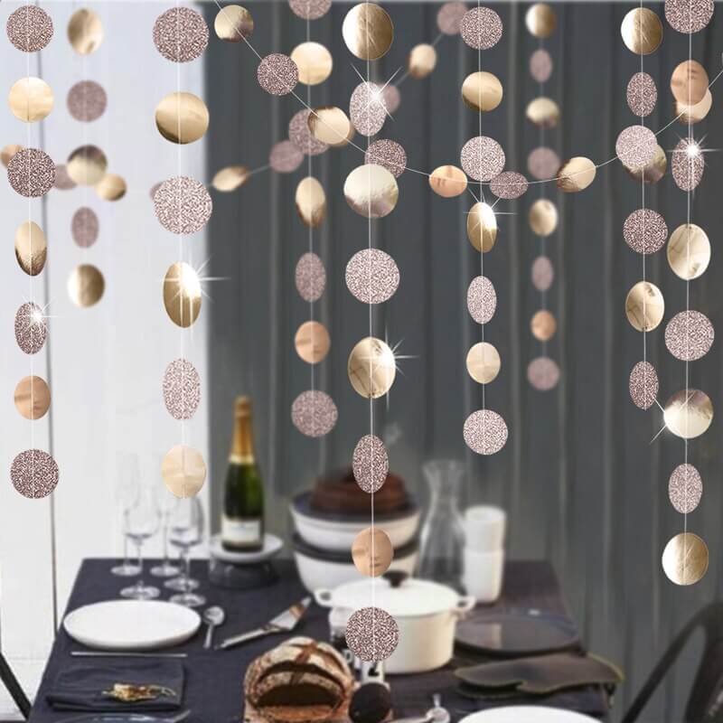 4m Champagne Gold Glitter Circle Polka Dot Paper Garland