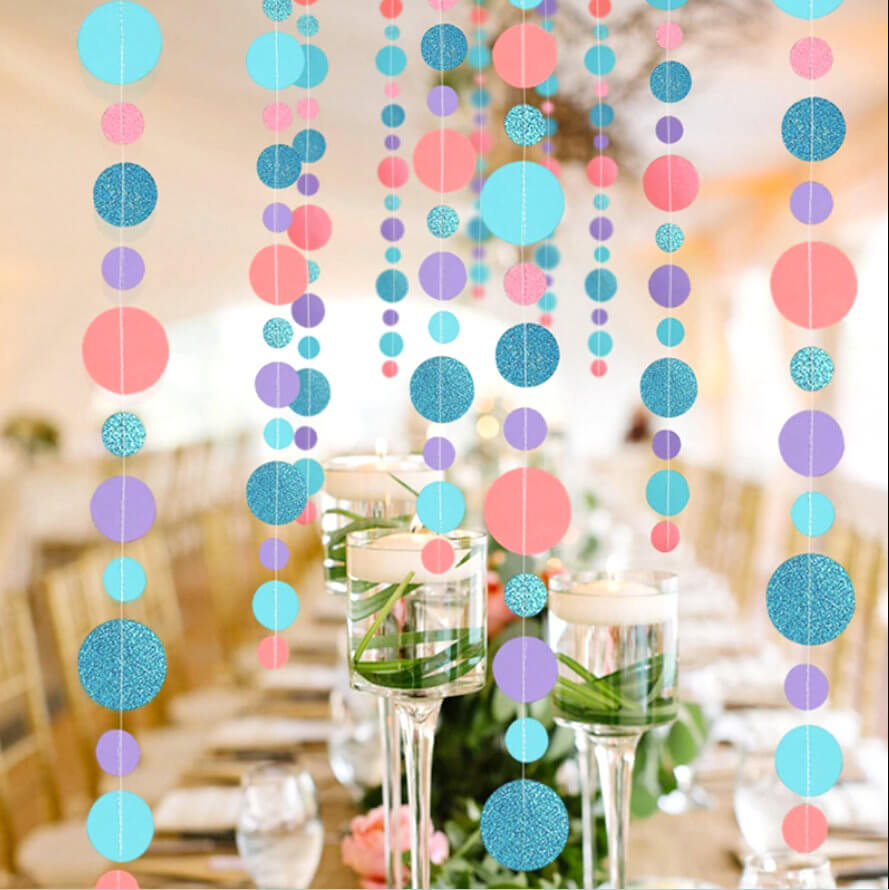 4m Mermaid Themed Glitter Circle Polka Dot Paper Garland