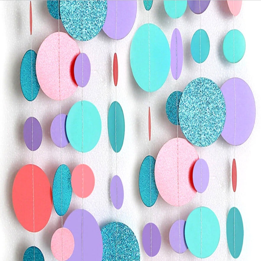 4m Mermaid Themed Glitter Circle Polka Dot Paper Garland