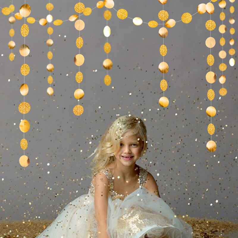 4m Gold Glitter Round Confetti Paper Garland