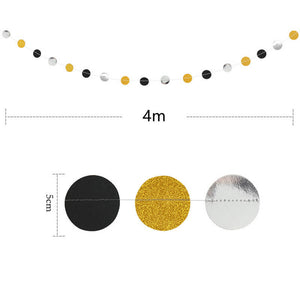 4m Gold Black Silver Round Confetti Glitter Paper Garland