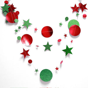 4m Glitter Green & Red Circle Star Paper Garland