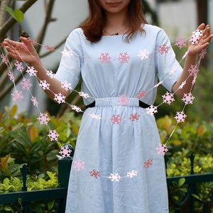 4m Matte Blush Pink Christmas Snowflakes Paper Garland – Holiday Party Decoration