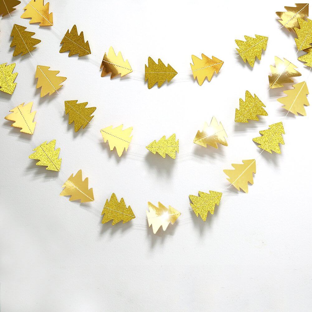 4m Metallic Gold Glitter Christmas Tree Paper Garland