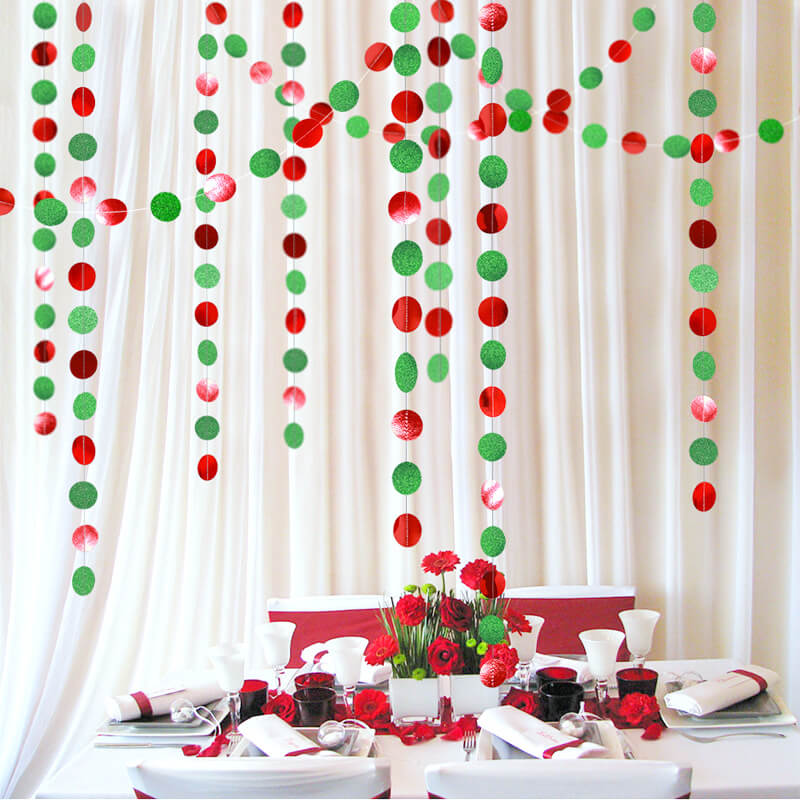 4m Red and Green Glitter Round Confetti Paper Garland