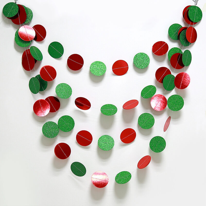 4m Red and Green Glitter Round Confetti Paper Garland
