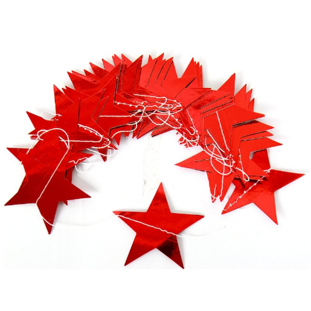 4m Red Metallic Star Paper Garland Bunting Banner