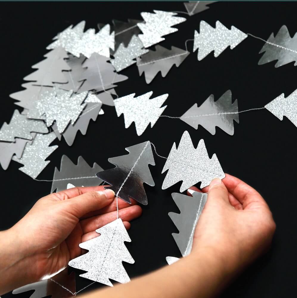 4m Silver Glitter Christmas Tree Metallic Paper Garland - Christmas and New Year Party Paper Decorations