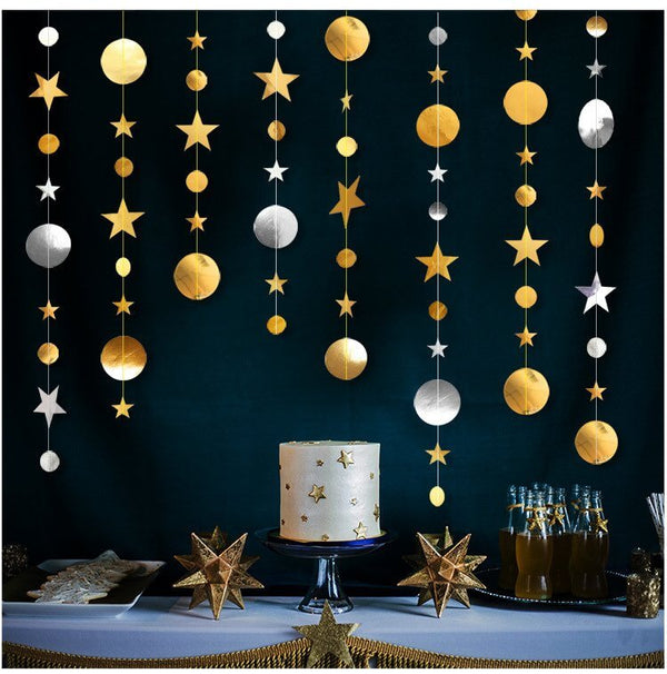 4m Metallic Silver Gold Circle Star Paper Garland