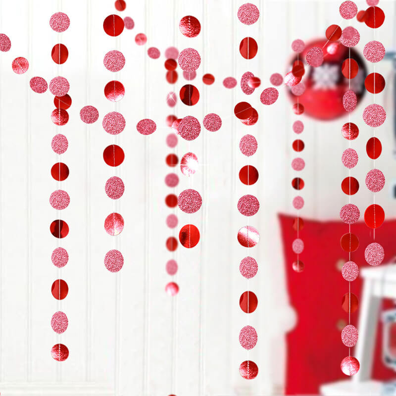 4m Red Glitter Round Confetti Paper Banner Bunting Garland